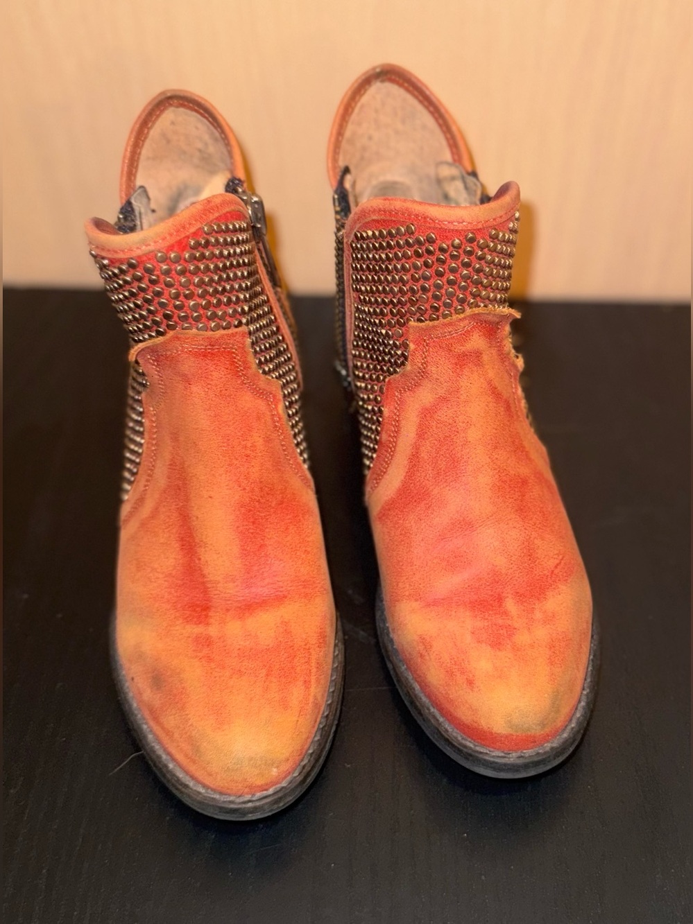 Circle G Orange Suede Studded Ankle Boots